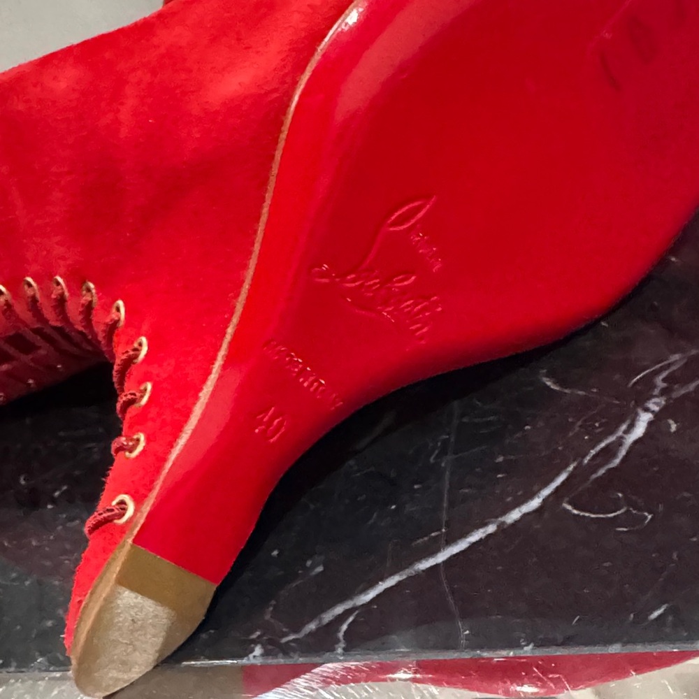Christian Louboutin RARE Conquilla 120 Red Suede Fetish Sculpted Wedges Heels 40 - Picture 7 of 7